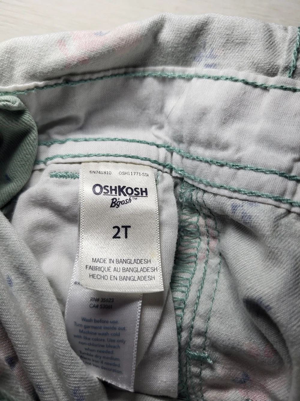 OshKosh B'gosh Toddler Bib Overalls Floral Mint Sage Green Cotton Cottagecore.